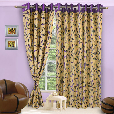 56% OFF on Vorhang Jacquard Purple Floral Eyelet Curtain