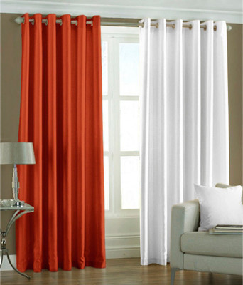 66% OFF on HomeZaara Polyester Orange, White Solid Eyelet Curtain