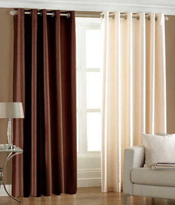 66% OFF on HomeZaara Polyester Brown, Beige Solid Eyelet Curtain