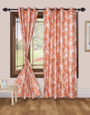 50% OFF on VS Collection Polyester Pink, Orange Floral Eyelet Curtain