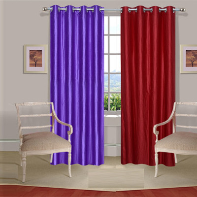 43% OFF on Handloomdaddy Polyester Purple, Red Embroidered Eyelet Curtain