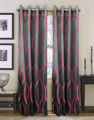 78% OFF on Aza Polycotton Brown, Pink Striped Eyelet Curtain