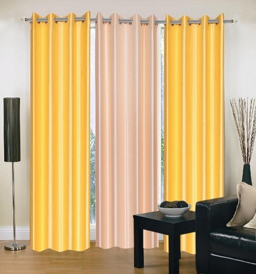 66% OFF on IWS Polyester Yellow, Beige Solid Eyelet Curtain