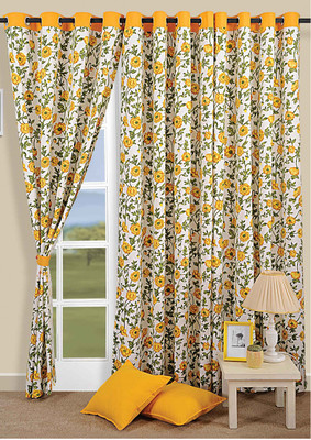 15% OFF on Swayam Cotton Yellow Floral Eyelet Curtain