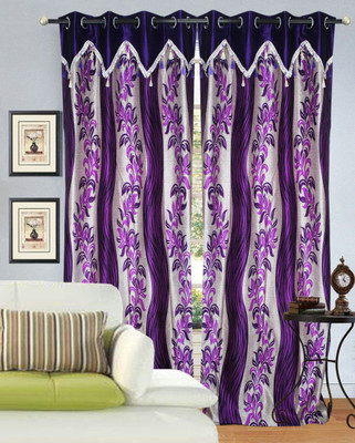 53% OFF on Decor Vatika Polyester Purple Abstract Eyelet Curtain