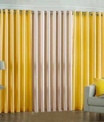 66% OFF on HomeZaara Polyester Yellow, Beige Solid Eyelet Curtain