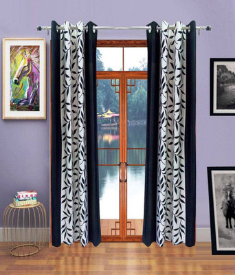 43% OFF on FabBig Polyester Black Floral Tab Top Curtain