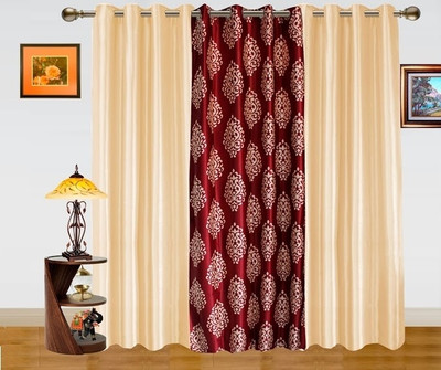50% OFF on Dekor World Polyester Beige, Maroon Damask Eyelet Curtain