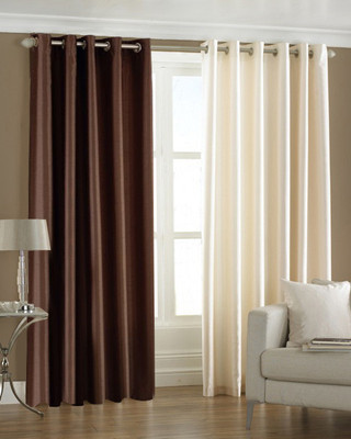 33% OFF on Pindia Polyester Brown, Beige Solid Eyelet Curtain