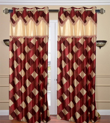 40% OFF on JBG Home Store Polyester Maroon Checkered Eyelet Curtain