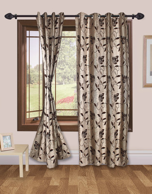 51% OFF on VS Collection Polyester Brown Floral Eyelet Curtain