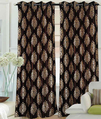 62% OFF on Optimistic Home Furnishing Polyester Brown Damask Tab Top Curtain