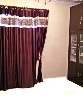 55% OFF on SHC Polyester Brown Self Design Eyelet Curtain
