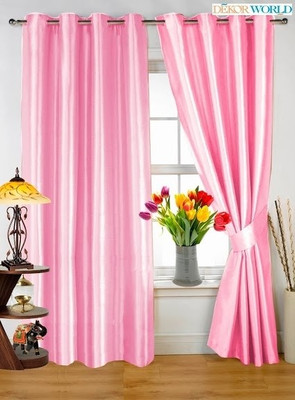 23% OFF on Dekor World Polyester Pink Geometric Eyelet Curtain