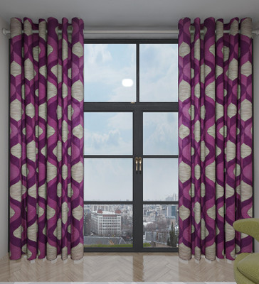 68% OFF on Home Candy Polyester Purple Printed Ring Rod Curtain