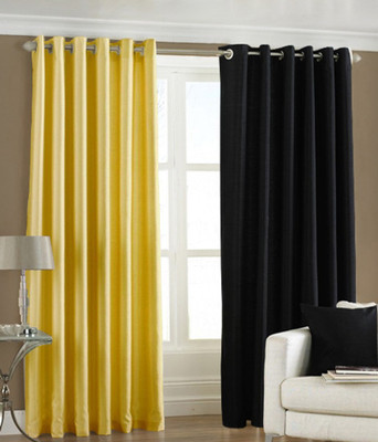66% OFF on HomeZaara Polyester Yellow, Black Solid Eyelet Curtain