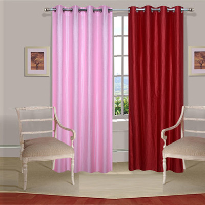43% OFF on Handloomdaddy Polyester Pink, Maroon Abstract Eyelet Curtain