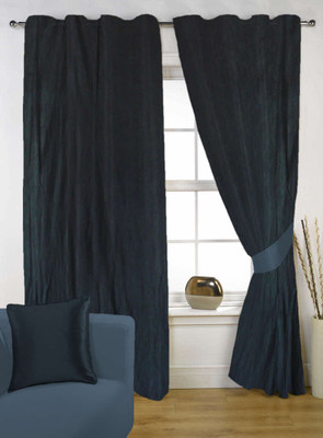 72% OFF on Kings Savan Polycotton Black Striped Eyelet Curtain
