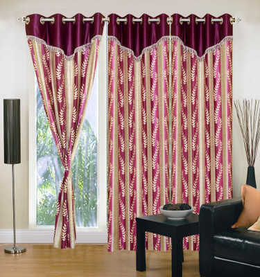 66% OFF on IWS Polyester Multicolor Damask Eyelet Curtain
