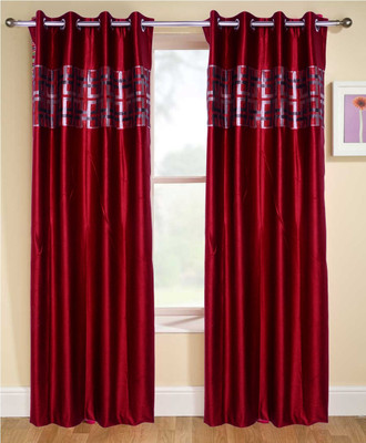 53% OFF on Fresh From Loom Polycotton Red Solid Eyelet Curtain