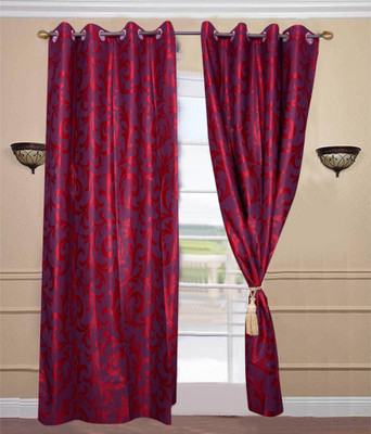 66% OFF on HomeZaara Polyester Maroon Floral Eyelet Curtain
