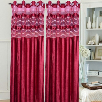 50% OFF on Optimistic Home Furnishing Polyester Red Self Design Ring Rod Curtain