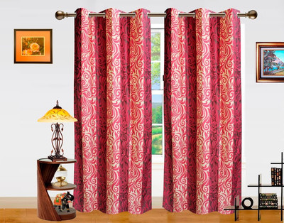 50% OFF on Dekor World Polyester Maroon, Beige Striped Eyelet Curtain