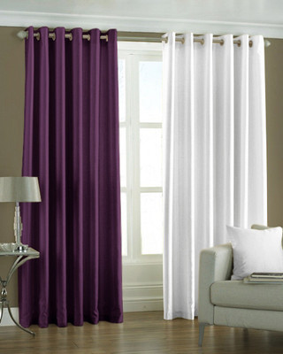 33% OFF on Pindia Polyester Purple, White Solid Eyelet Curtain