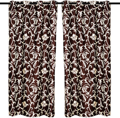 67% OFF on Zikrak Exim Polyester Brown Floral Eyelet Curtain