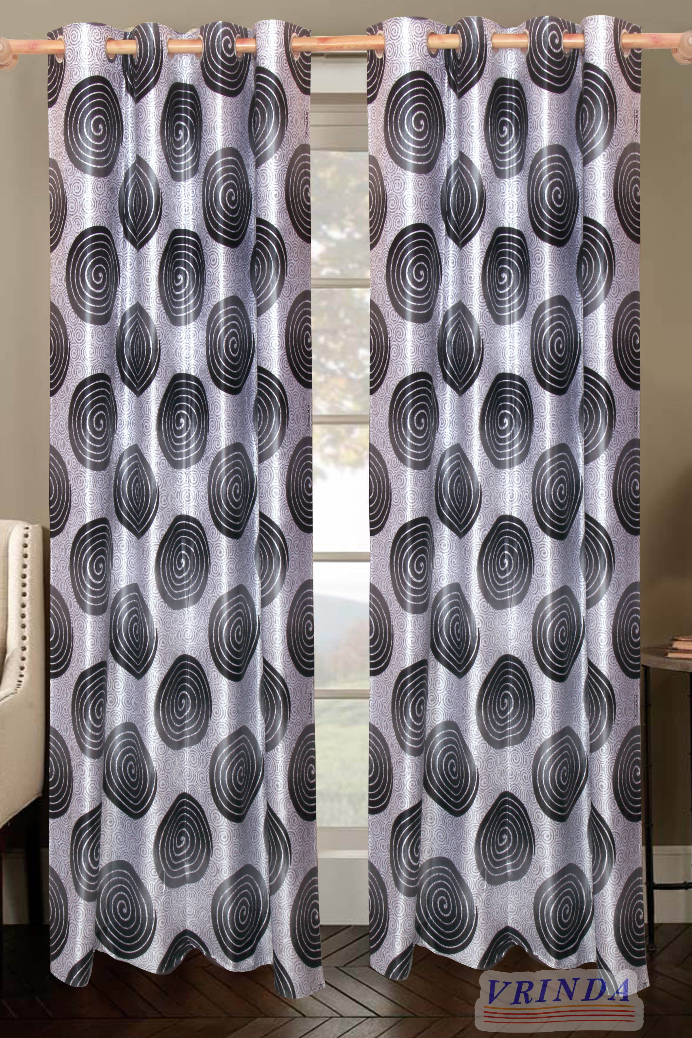 40% OFF on Vrinda Polycotton Black Floral Eyelet Curtain