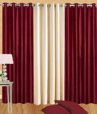 67% OFF on White Wave Polyester Plain Maroon Cream Solid Concealed Tab Top Curtain