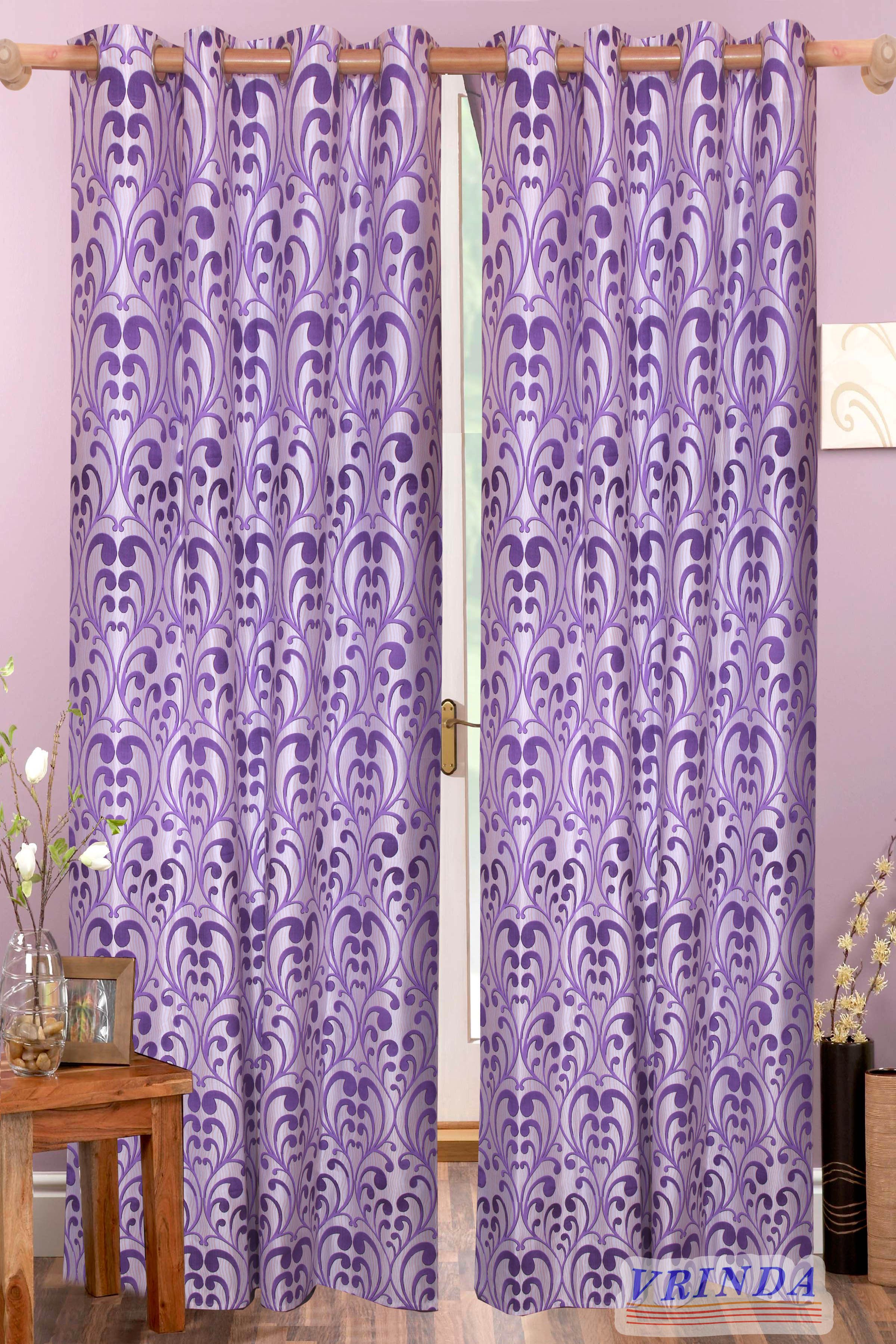 40% OFF on Vrinda Polycotton Purple Geometric Eyelet Curtain