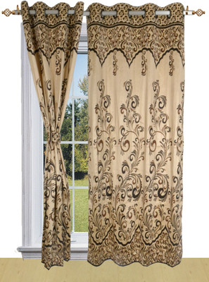 50% OFF on Shandar Polyester Coffee Floral Eyelet Curtain