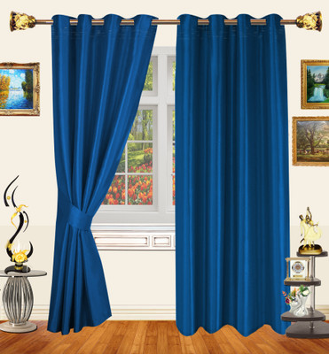 66% OFF on Decor Bazaar Polyester Dark Blue Floral Eyelet Curtain