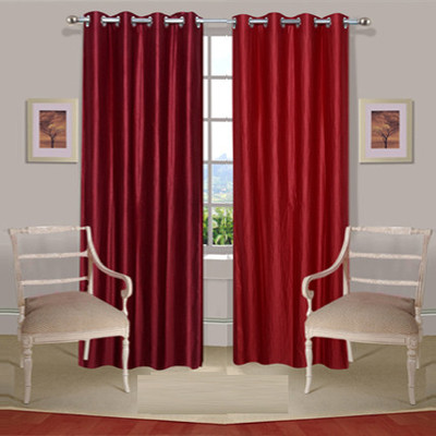 35% OFF on Handloomdaddy Polyester Maroon, Red Floral Eyelet Curtain