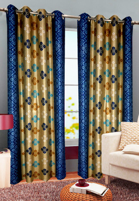 54% OFF on Homefab India Polyester Blue Damask Eyelet Curtain