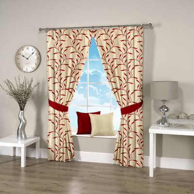45% OFF on Threadmix Polyester Red Floral Eyelet Curtain