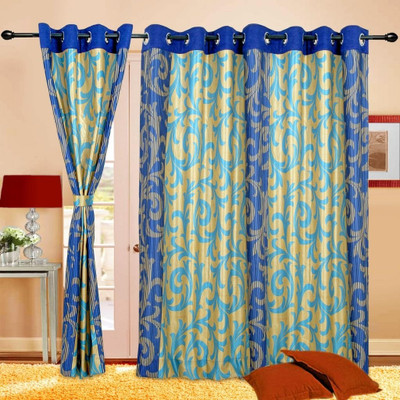 65% OFF on Cortina Polyester Blue Striped Eyelet Curtain