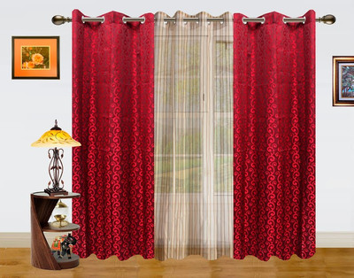 52% OFF on Dekor World Polyester Maroon, Beige Abstract Eyelet Curtain