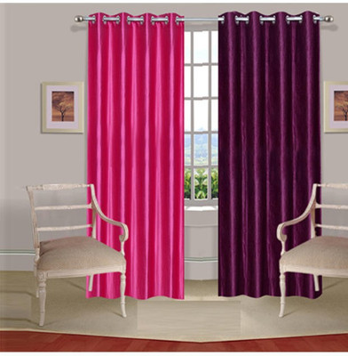 66% OFF on Fogg Polyester Multicolor Solid Tab Top Curtain