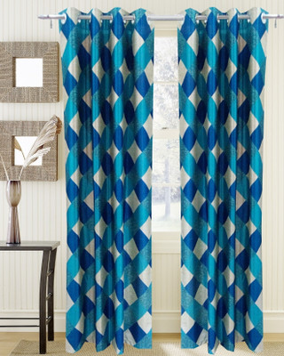 64% OFF on Homefab India Polyester Blue Abstract Eyelet Curtain