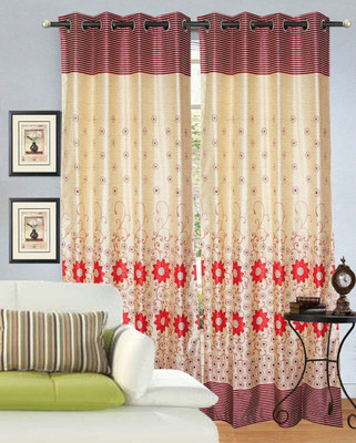 53% OFF on Hargunz Polyester Red Floral Eyelet Curtain 53% OFF on Hargunz Polyester Red Floral Eyelet Curtain