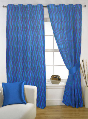 70% OFF on Kings Polycotton Blue Solid Tab Top Curtain