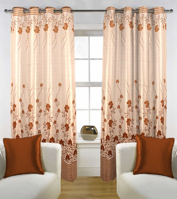 45% OFF on Handloom Factory Polycotton Gold Floral Eyelet Curtain