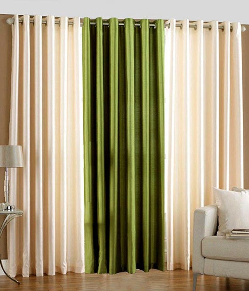 50% OFF on White Wave Polyester Beige, Green Solid Eyelet Curtain