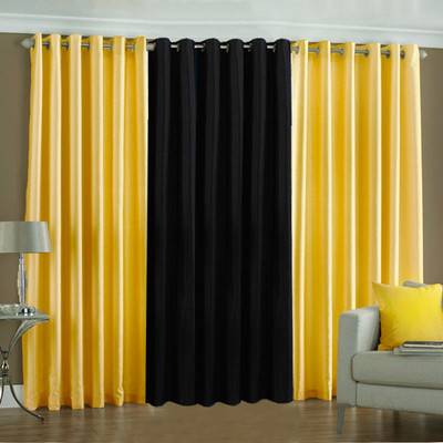 33% OFF on Pindia Polyester Yellow, Black Floral Eyelet Curtain