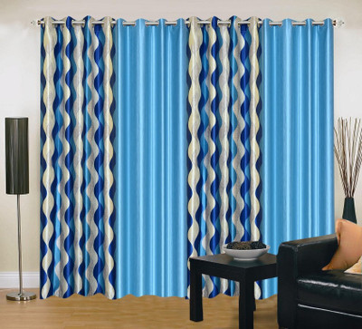 34% OFF on IWS Polyester Blue, White Printed Eyelet Curtain