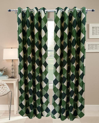 64% OFF on Homefab India Polyester Green Checkered Eyelet Curtain
