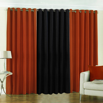 33% OFF on Pindia Polyester Rust, Black Solid Eyelet Curtain
