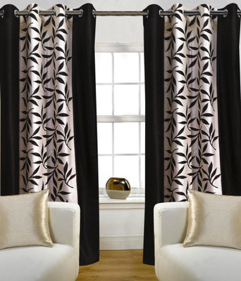 66% OFF on White Wave Polyester Brown Printed Eyelet Curtain